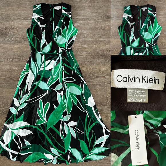 Calvin Klein Petite Surplice-Neck
Sleeveless a-Line Dress Fern size 4P Petite - Picture 5 of 10